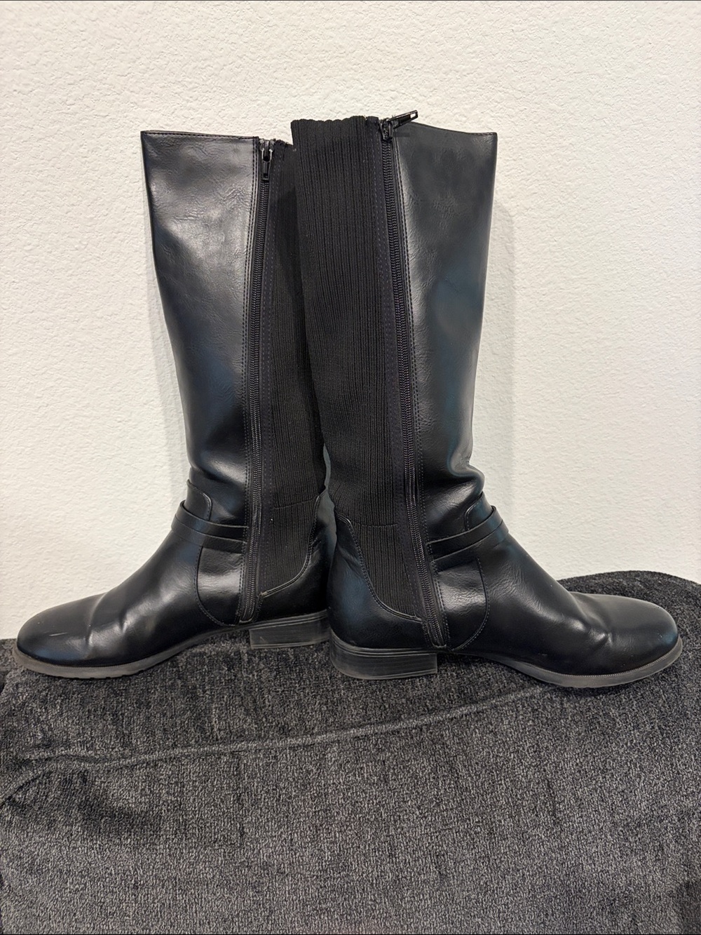 Life Stride Black Leather Tall womens Boots with Buckle Accent - Picture 2 of 5